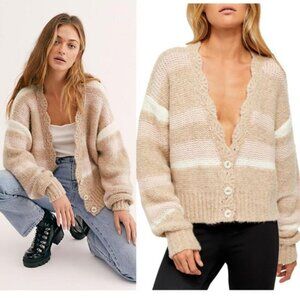 Free People White Beige Fine Time Sweater Fine Time Button Down Cardigan Size XS